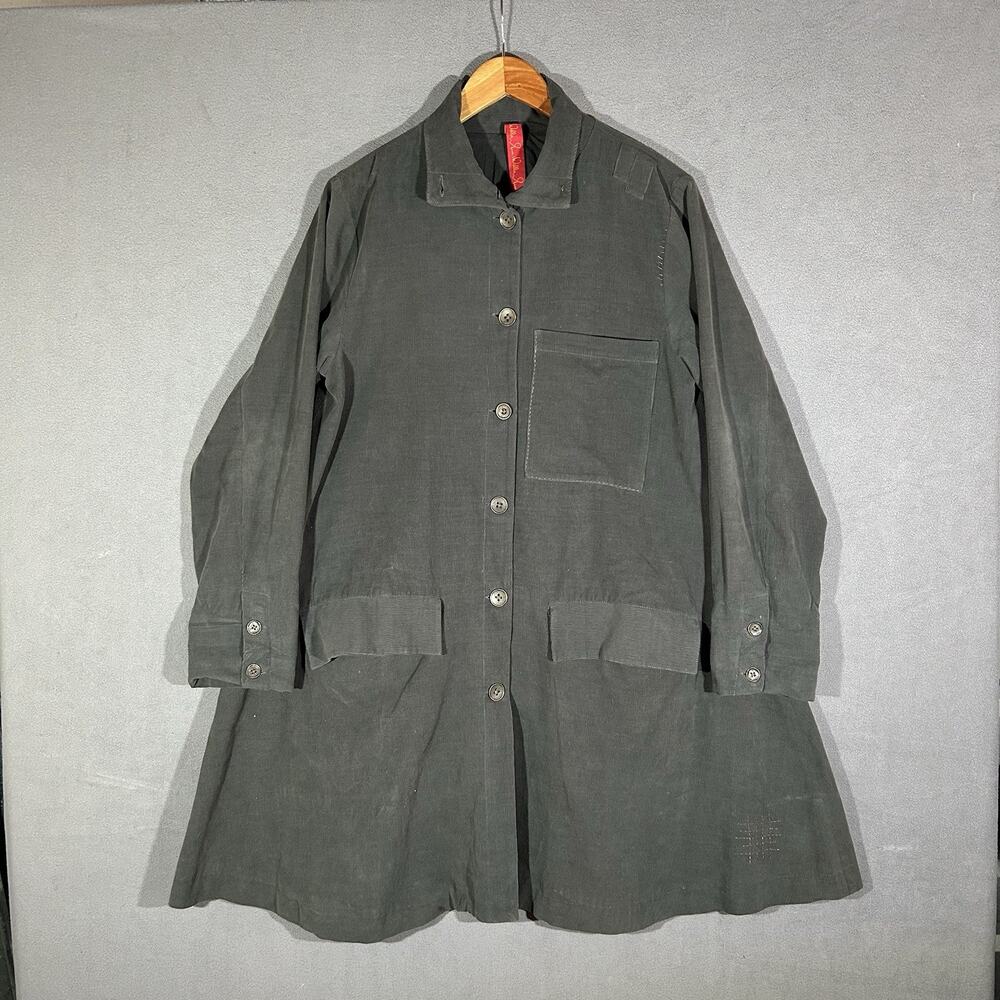 Ewa i Walla Greta Coat Womens S Gray Linen Cotton Lagenlook Swedish AW22